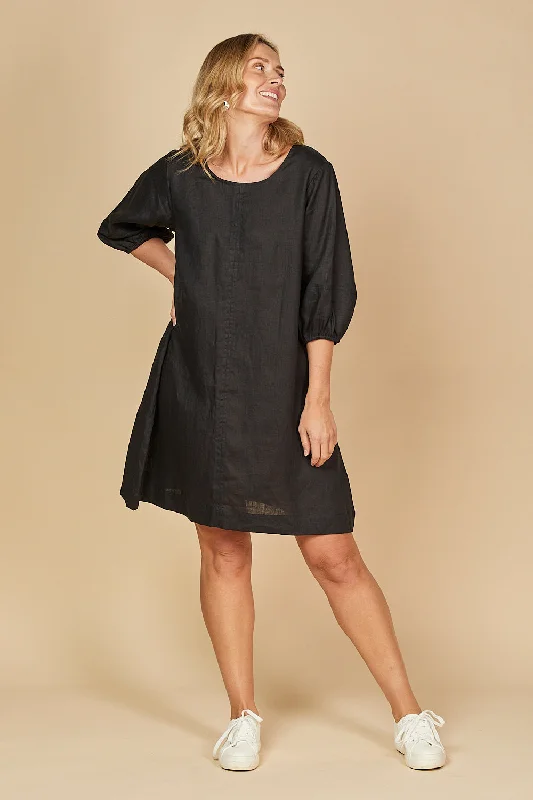 Savings Spectacular Hazel Short Linen Shift Dress in Black