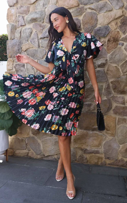 Doorbuster Deal Reya Midi Dress - Black Floral