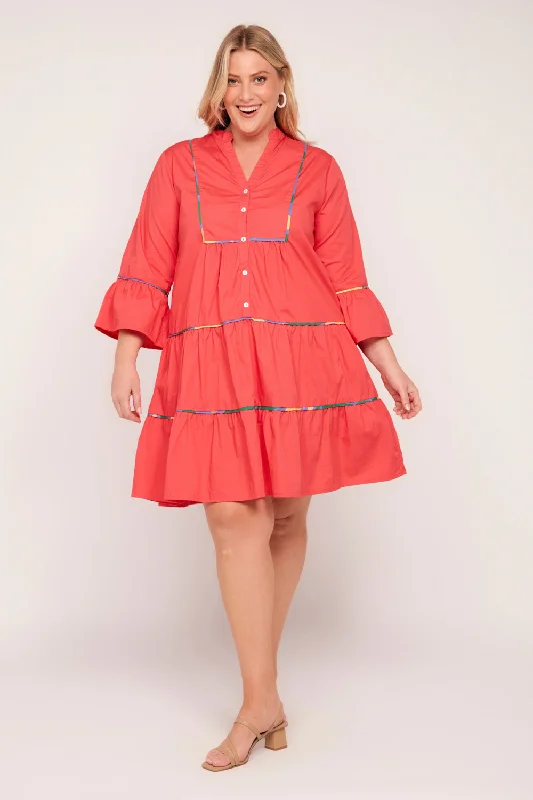 Bonus Savings Lynette Poplin Short Dress in Coral