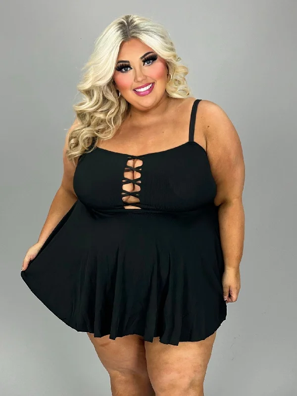 Today’s Special SWIM-I {Down By The Sea} Black Ribbed Lattice 2 Pc Swimsuit CW EXTENDED PLUS SIZE 4X