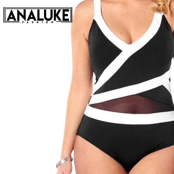 Markdowns New Patchwork Black And White Swimsui