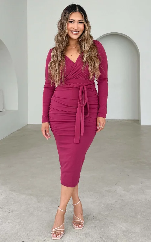 Bargain Prices Aston Long Sleeve Midi Dress - Plum