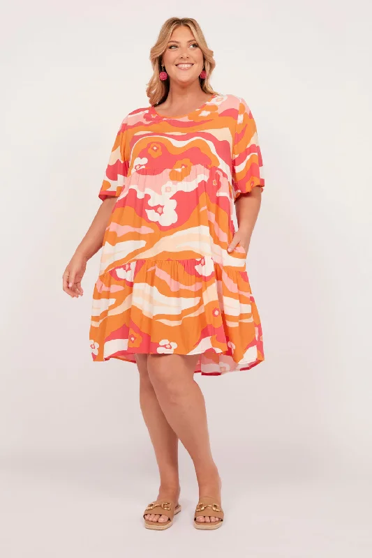 Super Bargain Sabre Short Flutter Sleeve Dress in Solene Pink