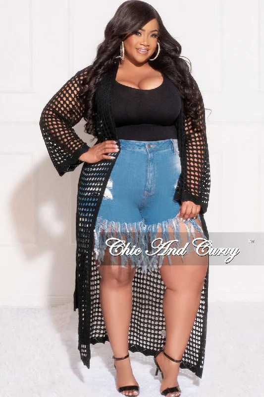 Markdown Madness Final Sale Plus Size Crochet Cardigan with Tie in Black