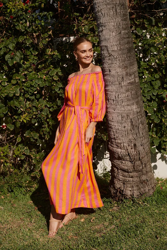 Stock Up and Save Alisa Linen Off The Shoulder Dress in Afterglow