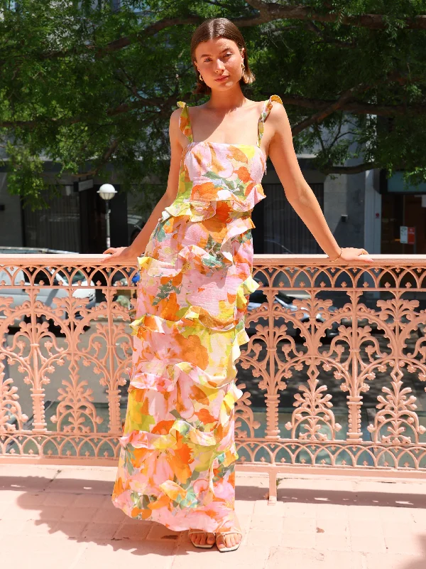 Extra Discounts By Nicola Emiliano Frill Maxi Dress in Floral Confetti