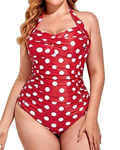 Midnight Madness Tummy Control Plus Size Slimming One Piece Swimsuit-Red Dot