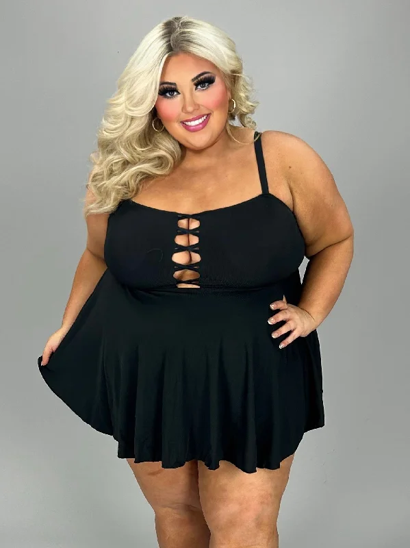 Stock Up and Save SWIM -A {Ocean Ready} Black Ribbed 2 Piece Swimsuit CW EXTENDED PLUS SIZE 4X