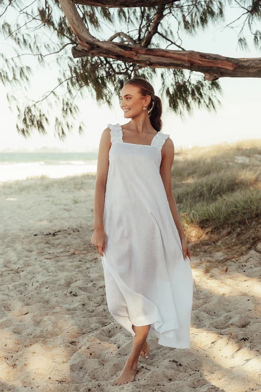 Exclusive Preview Claire Maxi Linen Dress in White
