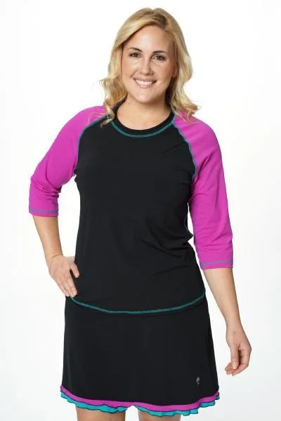 Exclusive Savings Baseball Babe Inspired 3/4 Sleeve Rash Guard Swim Shirt - Chlorine proof