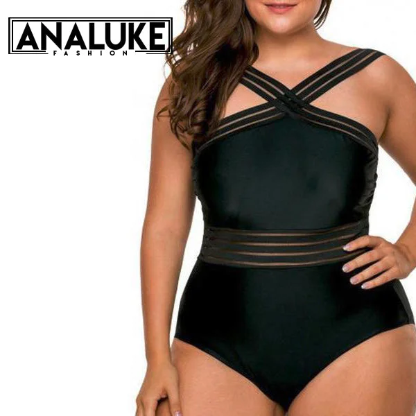Exclusive Online Offer Big Size Sexy Bandage Black Swimwear