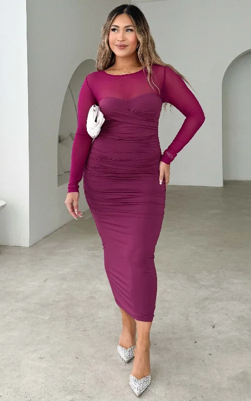 Special Price Veda Mesh Midi Dress - Magenta Purple