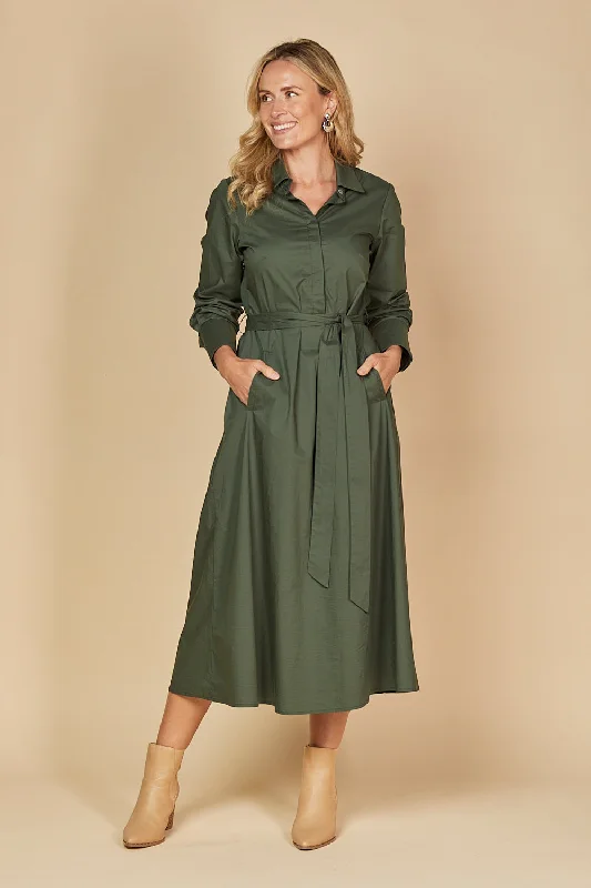 Price Fest Kelly Poplin Dress in Bottle Green