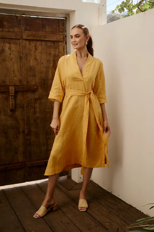 Can't Miss Tia Linen Tunic Dress in Golden Hour