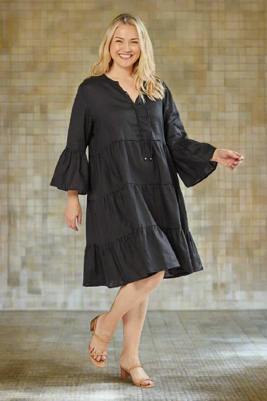 Deal of the Day Scout Tiered Linen Dress in Black