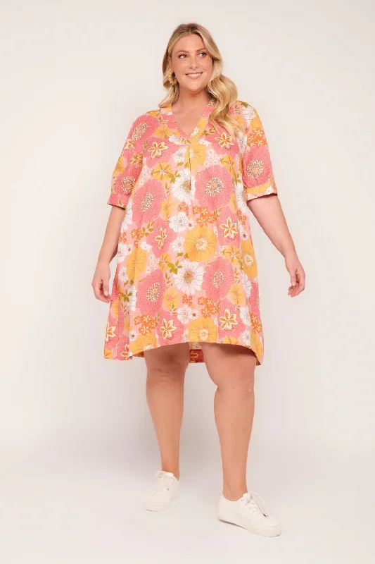 Discount Mania Kora A-Line Puff Sleeve Linen Dress in Vienna