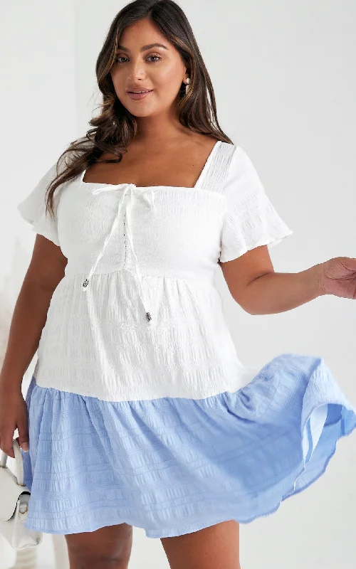 Early Bird Discount Emmeline Dress - Blue White Block