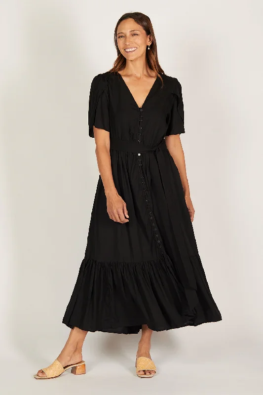 Can't Be Beat Savelle Tulip Sleeve Dress in Black