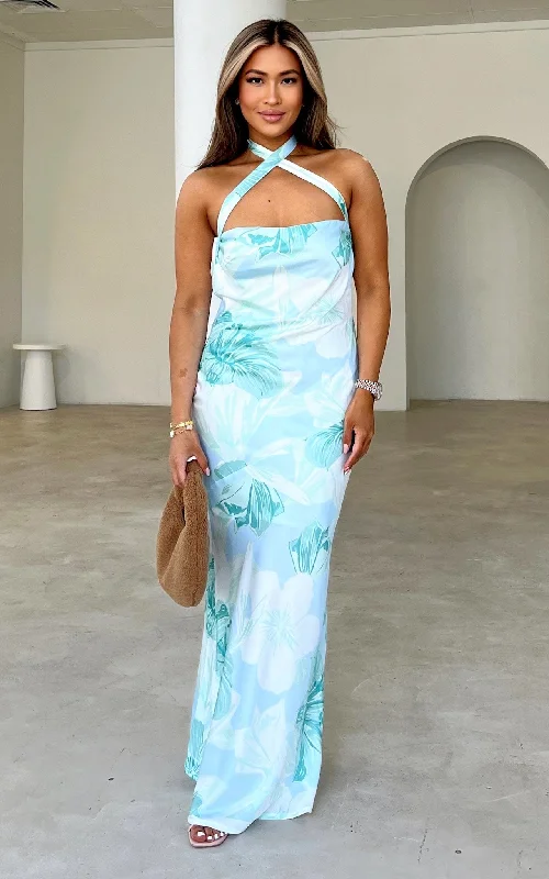 Daily Deals Laguna Maxi Dress - Blue Mint Floral