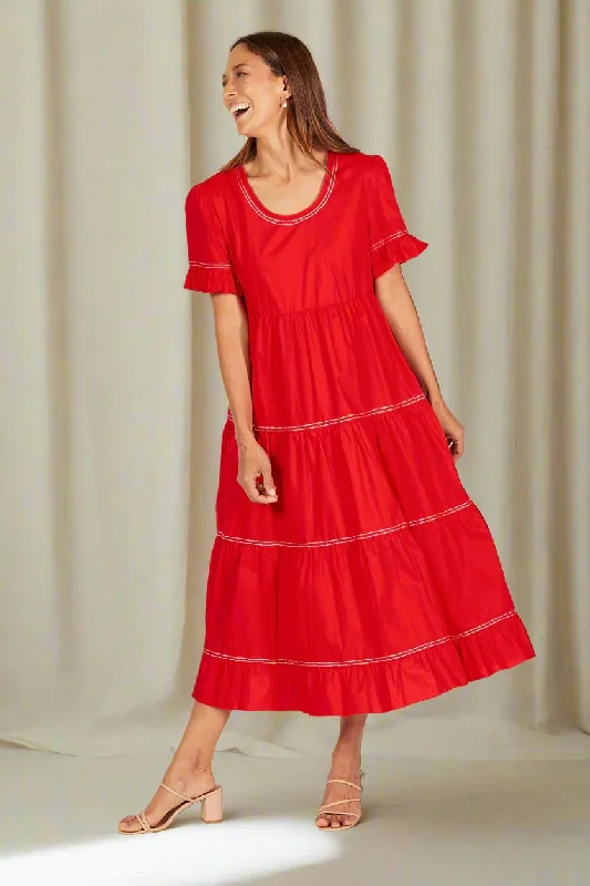 Act Fast Sabre Poplin Frill Dress in Red