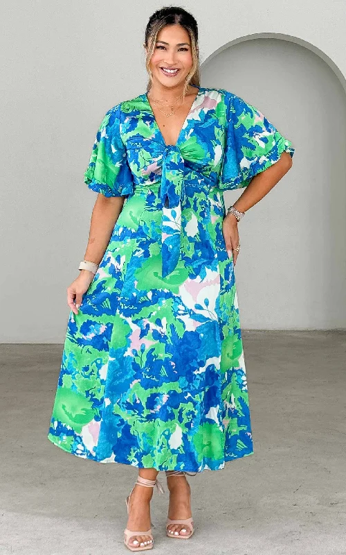 Value Deals Conessa Midi Dress - Blue Green Print