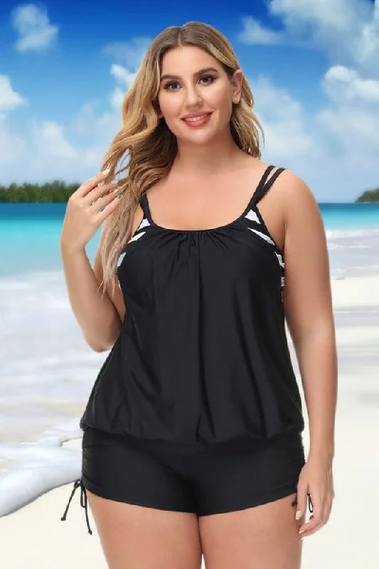 Today Only White Striped Separated Padded High Waisted Tankini Set