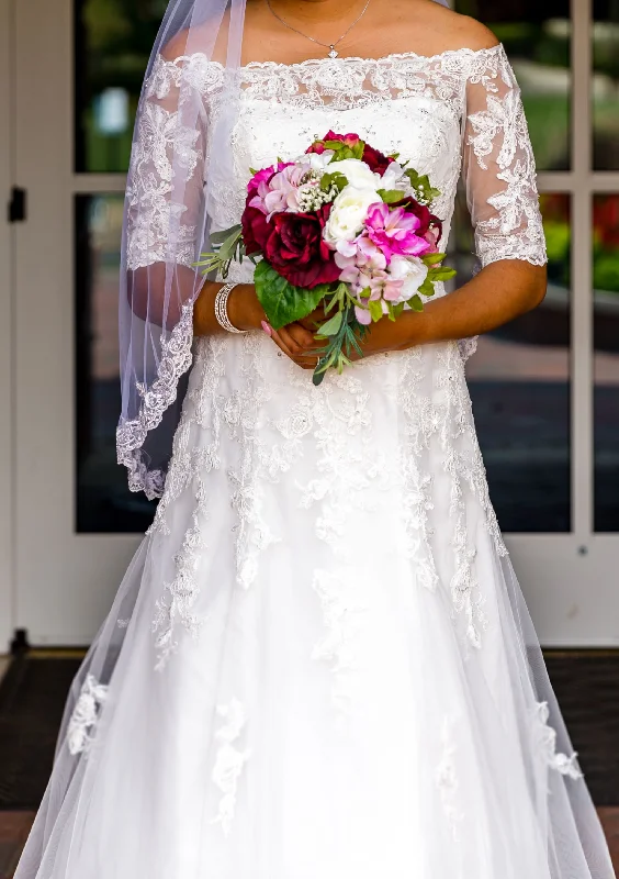 Special Discount David's Bridal Jewel Off the Shoulder 3/4 Sleeve/WG3734