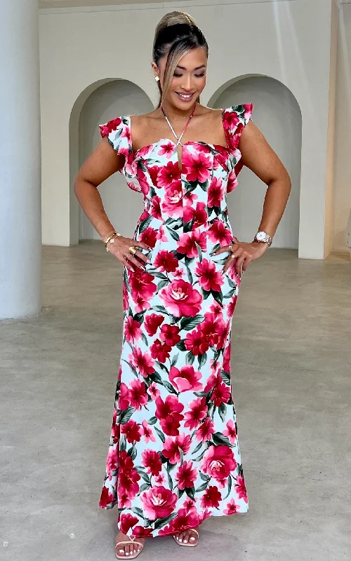 Deal Mania Moiselle Maxi Dress - Pink Red Floral