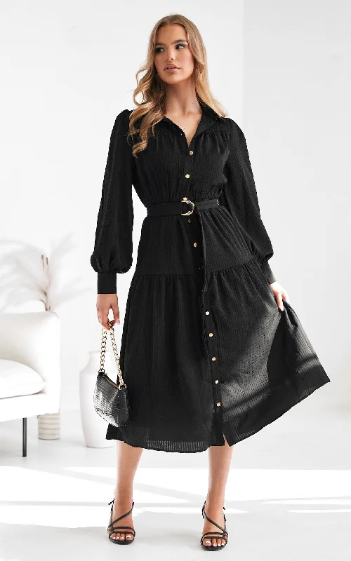 Daily Specials Mindy Midi Dress - Black Texture