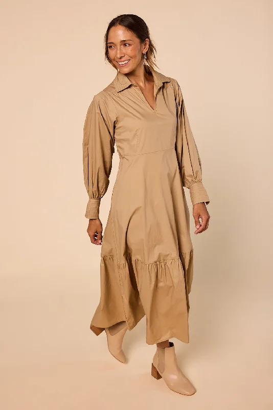 Steals and Deals Sabre V-Neck Dress in Camel