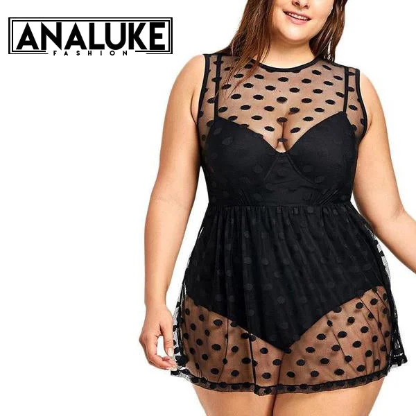 Mega Sale Plus Size Polka Dots Swimsuit