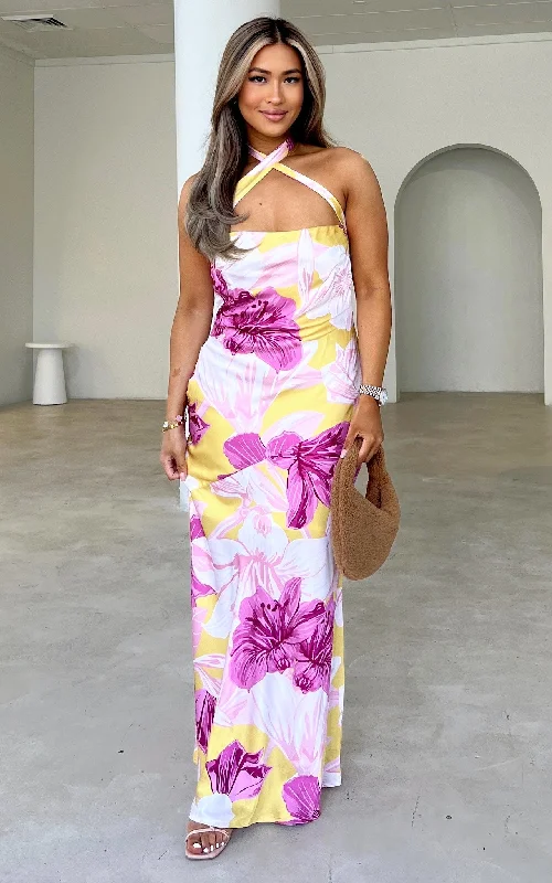 Bonus Savings Laguna Maxi Dress - Yellow Pink Floral