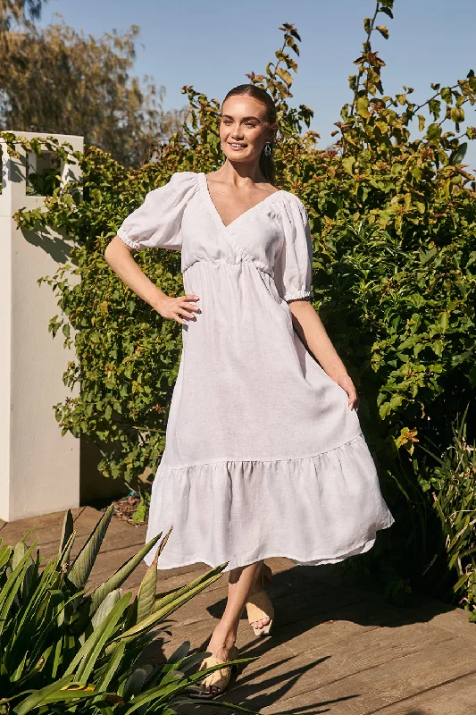 Don’t Miss Out Alison Linen Maxi Dress in White
