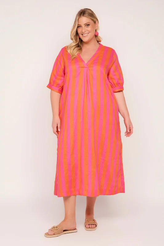 Markdowns Kora A-Line Linen Midi Dress in Afterglow