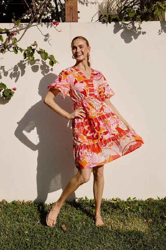 Act Fast Iris Short Dress in Coralene